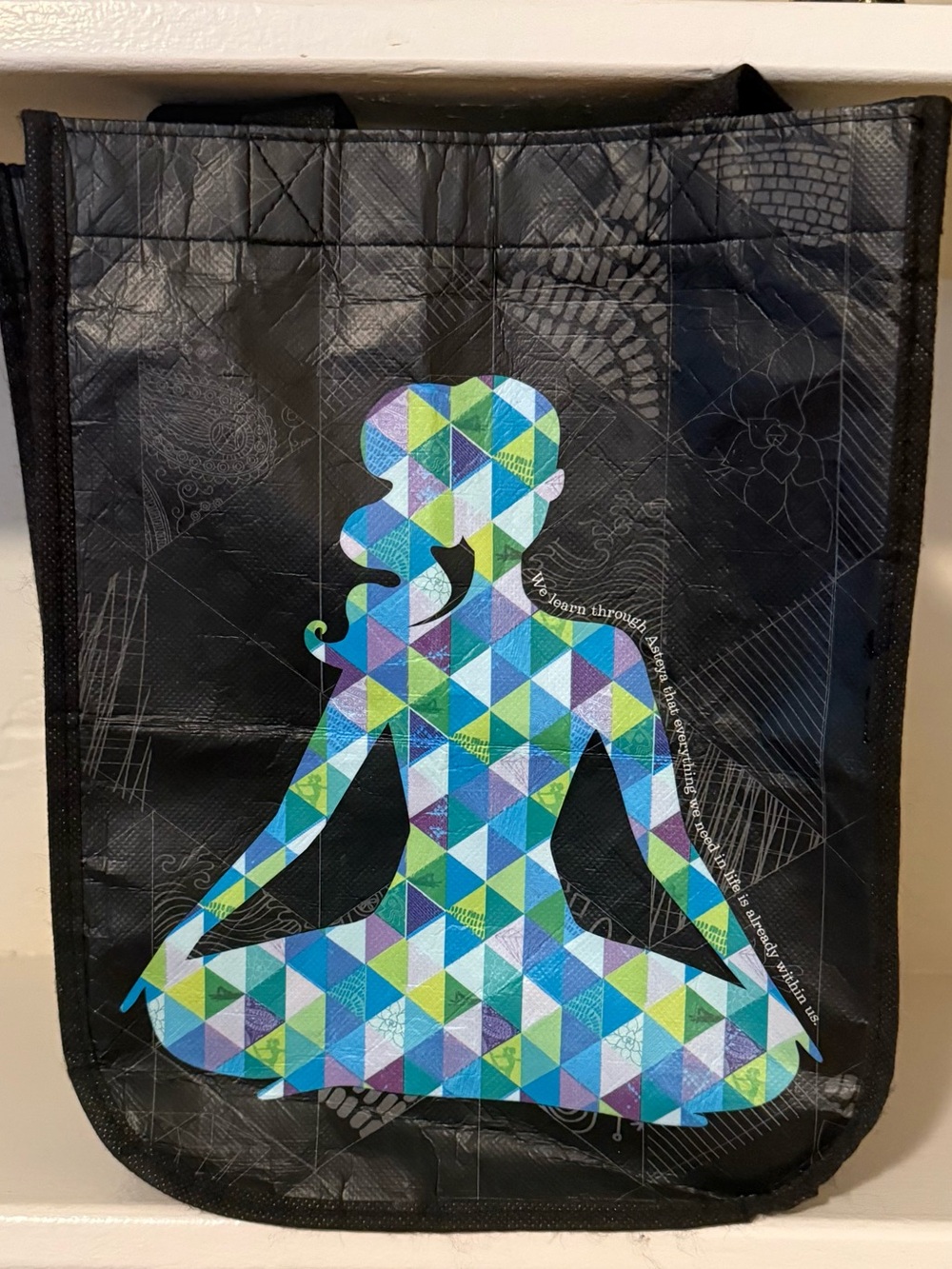 Black Tote Bag with Geometric Yoga Silhouette